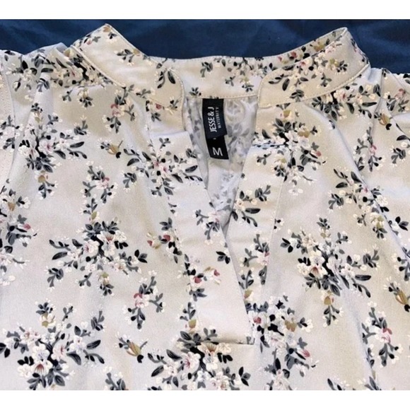 Jesse and J Maternity Blouse Grey Floral Stretch Ruched Pullover Top‎ M - Picture 7 of 8